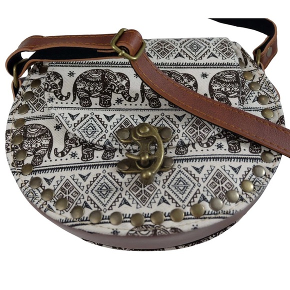 Handbags - Elephant Print Shoulder Bag with Brown Strap